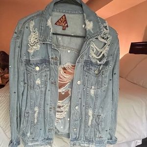 Ripped and Studded Jean Jacket - size M/L
